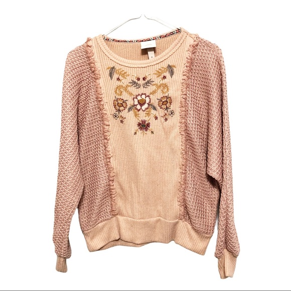 Knox Rose Floral Embroidered Knit Sweater